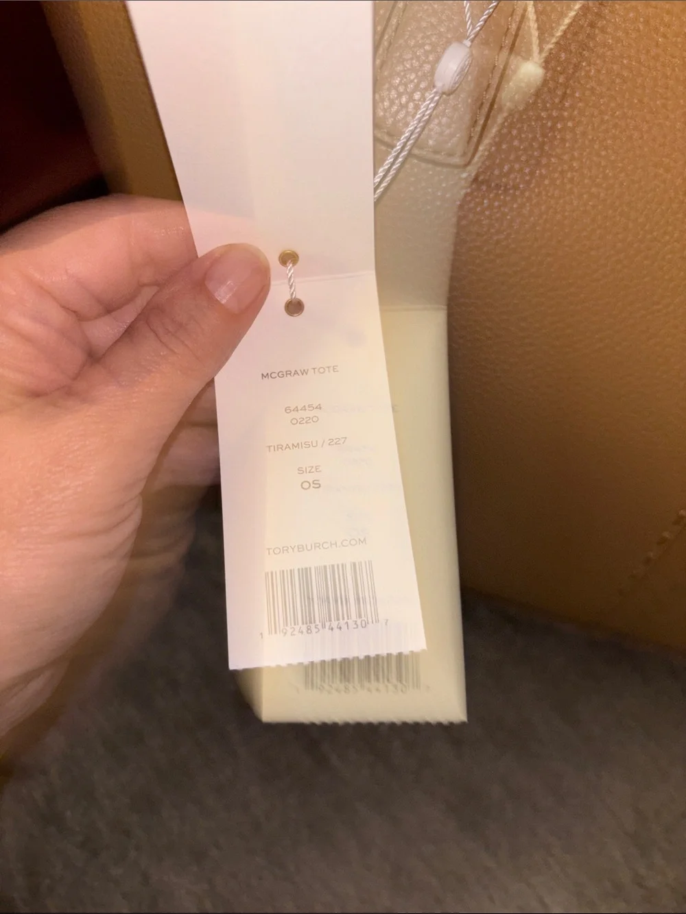 Tory Burch Camel Tan Pebbled Leather Tote with Logo